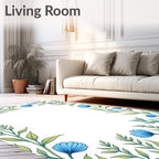 Blue Floral Vine Border Rug