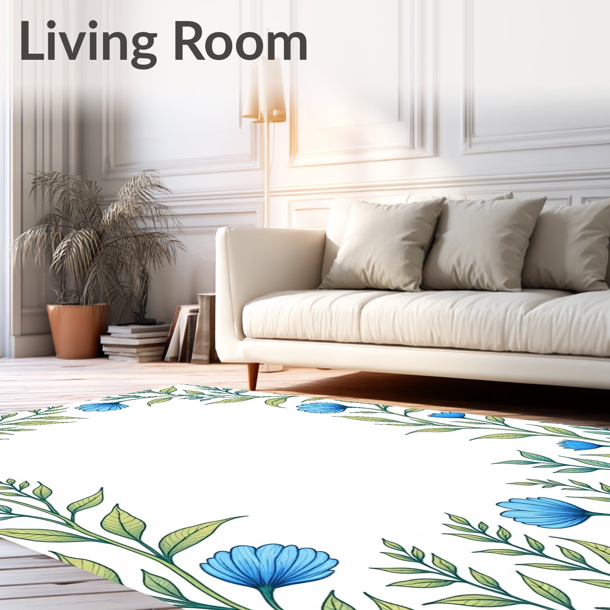 Blue Floral Vine Border Rug