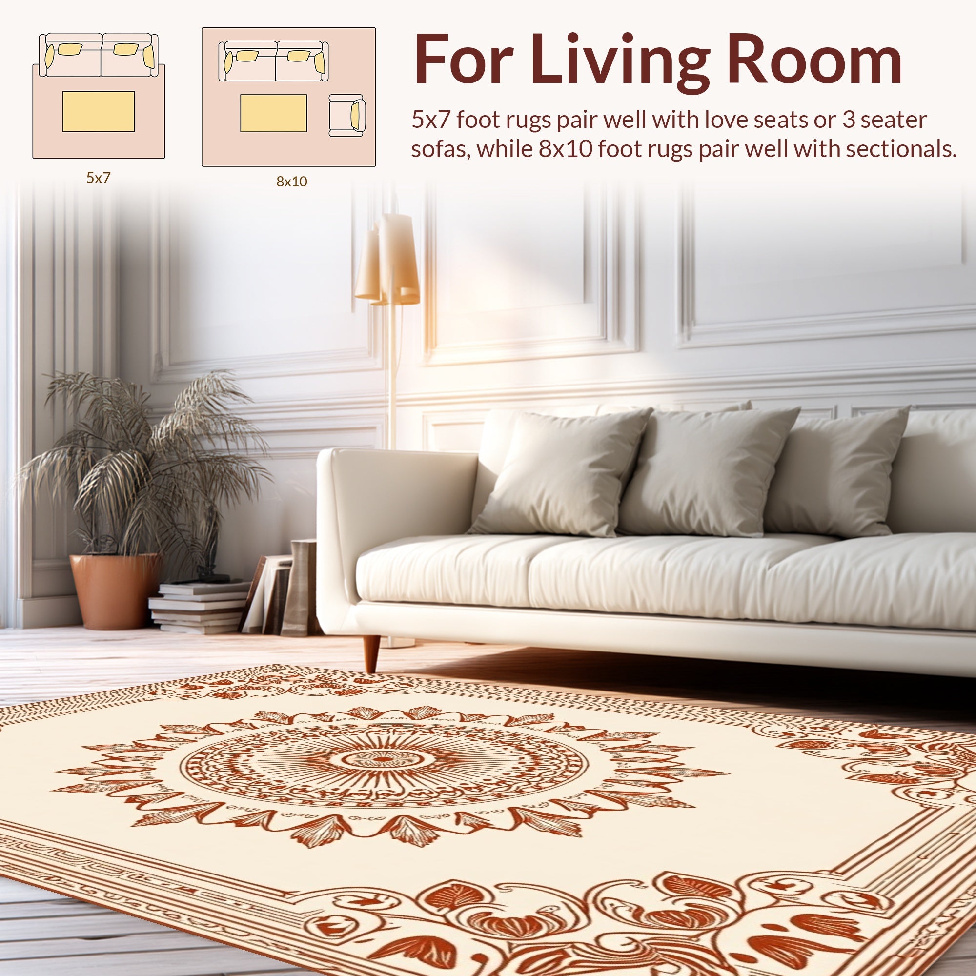 Ornate Sunburst Mandala Floral Design Rug