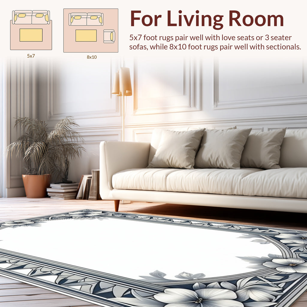 Elegant Art Deco Floral Border Design Rug