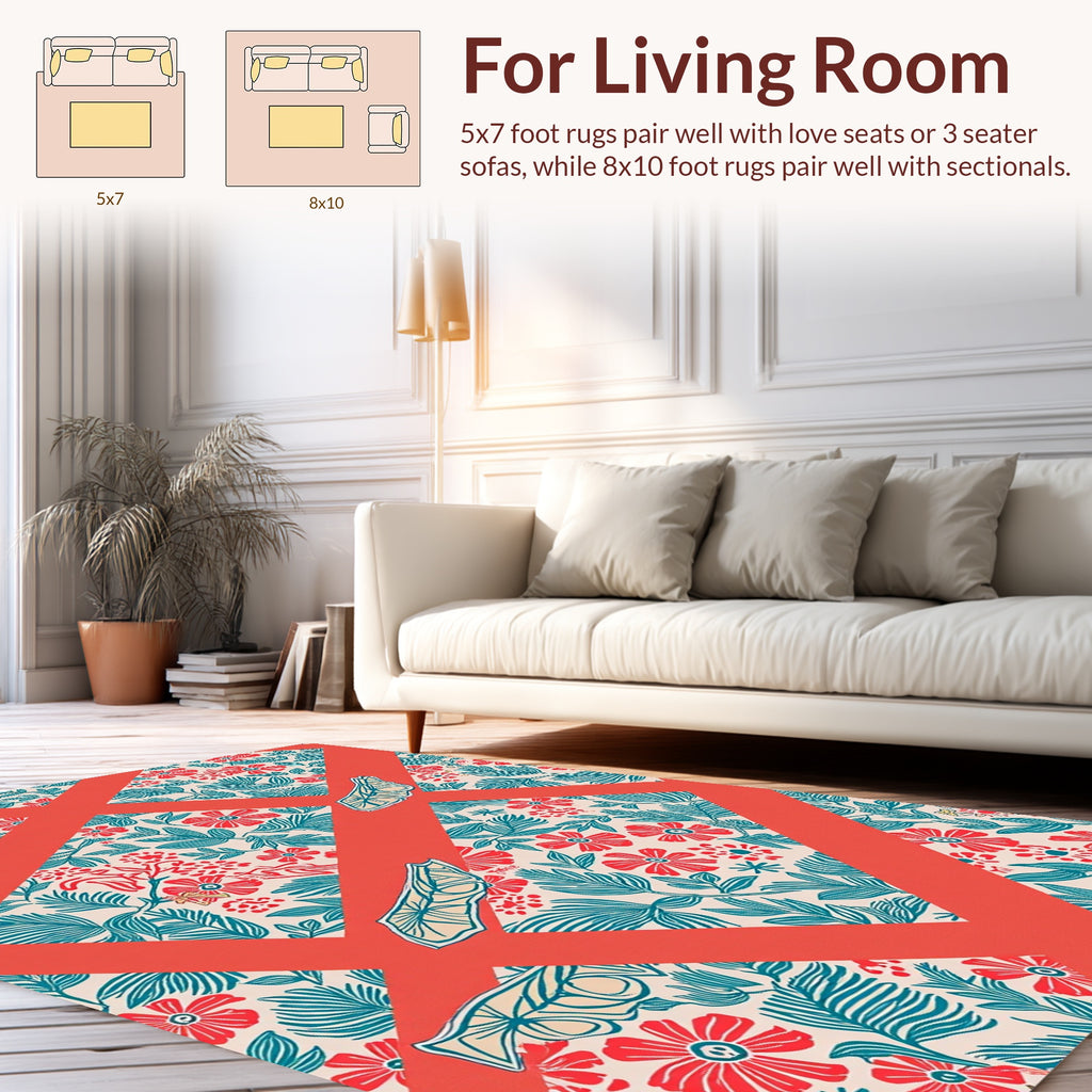 Coral Lattice Floral Bean Pattern Rug