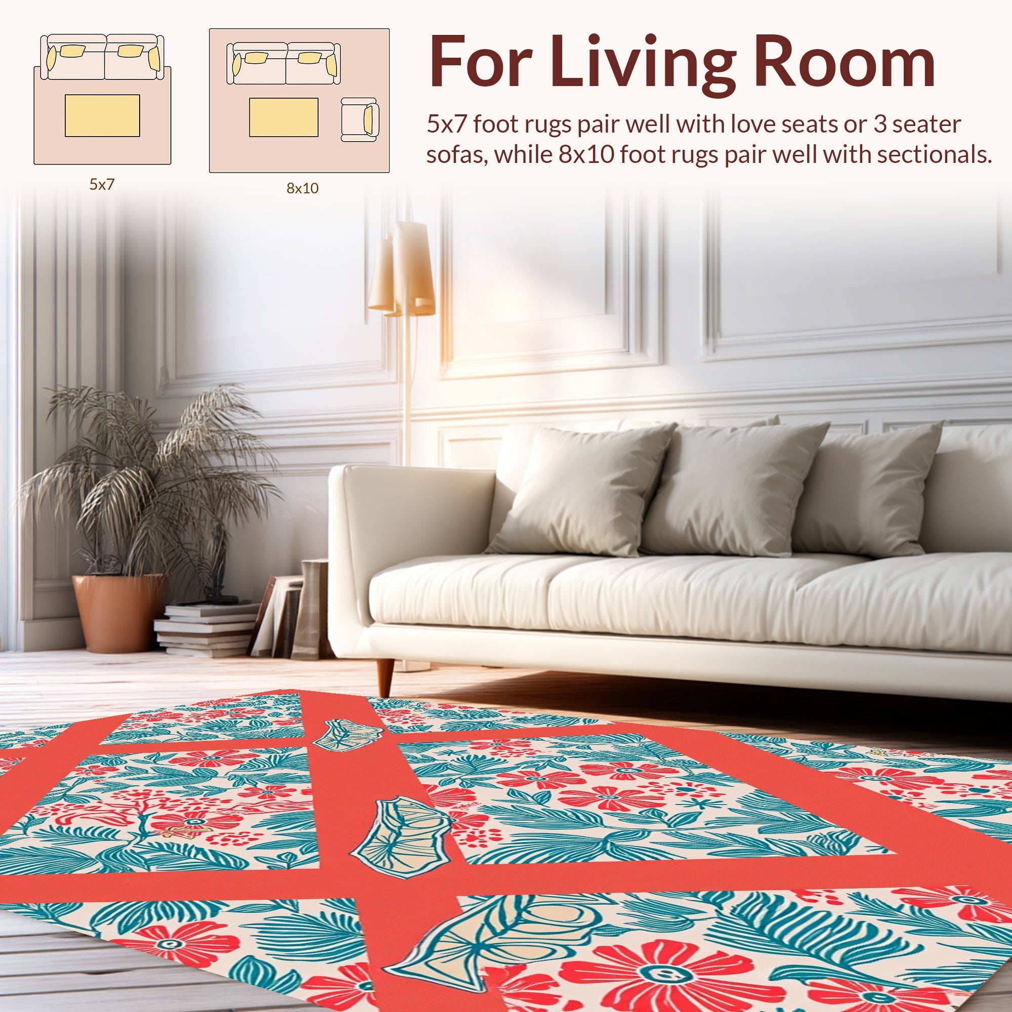 Coral Lattice Floral Bean Pattern Rug