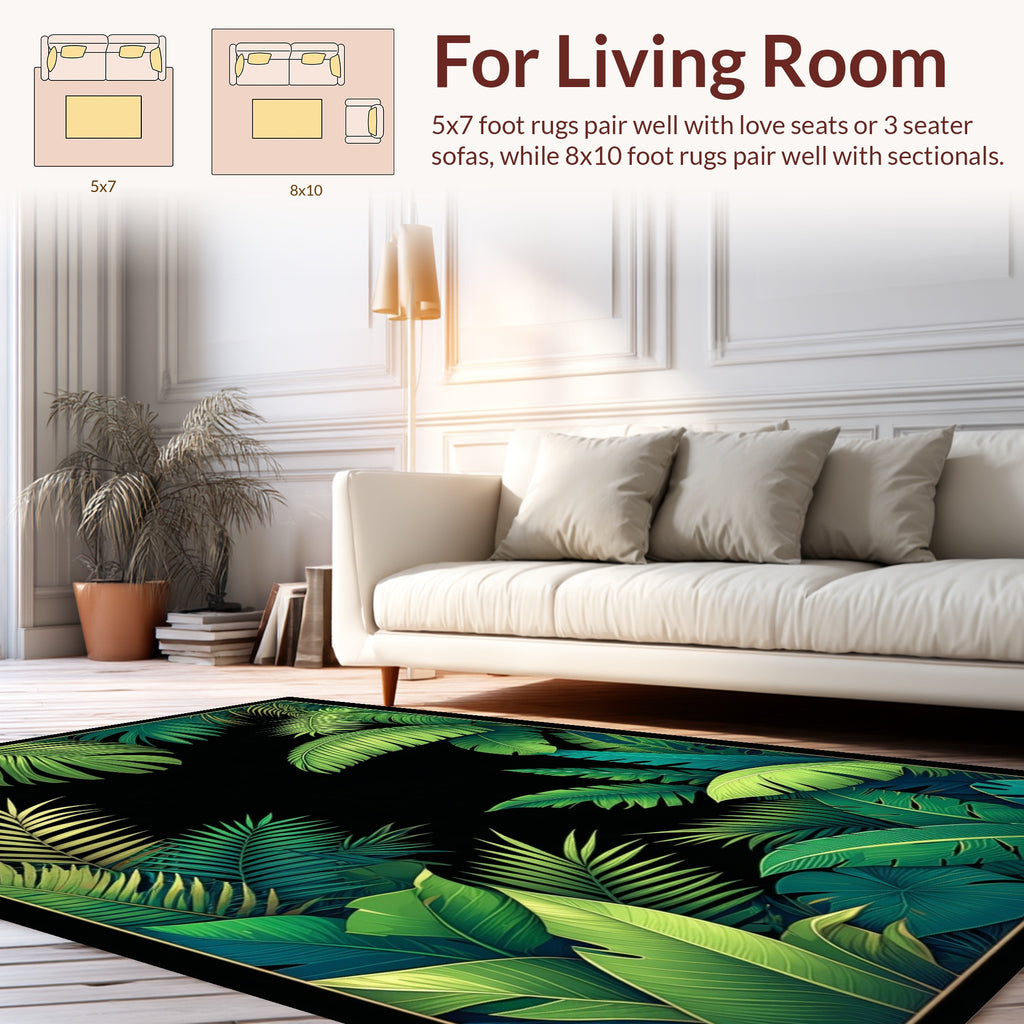 Lush Green Tropical Leaf Design Rug