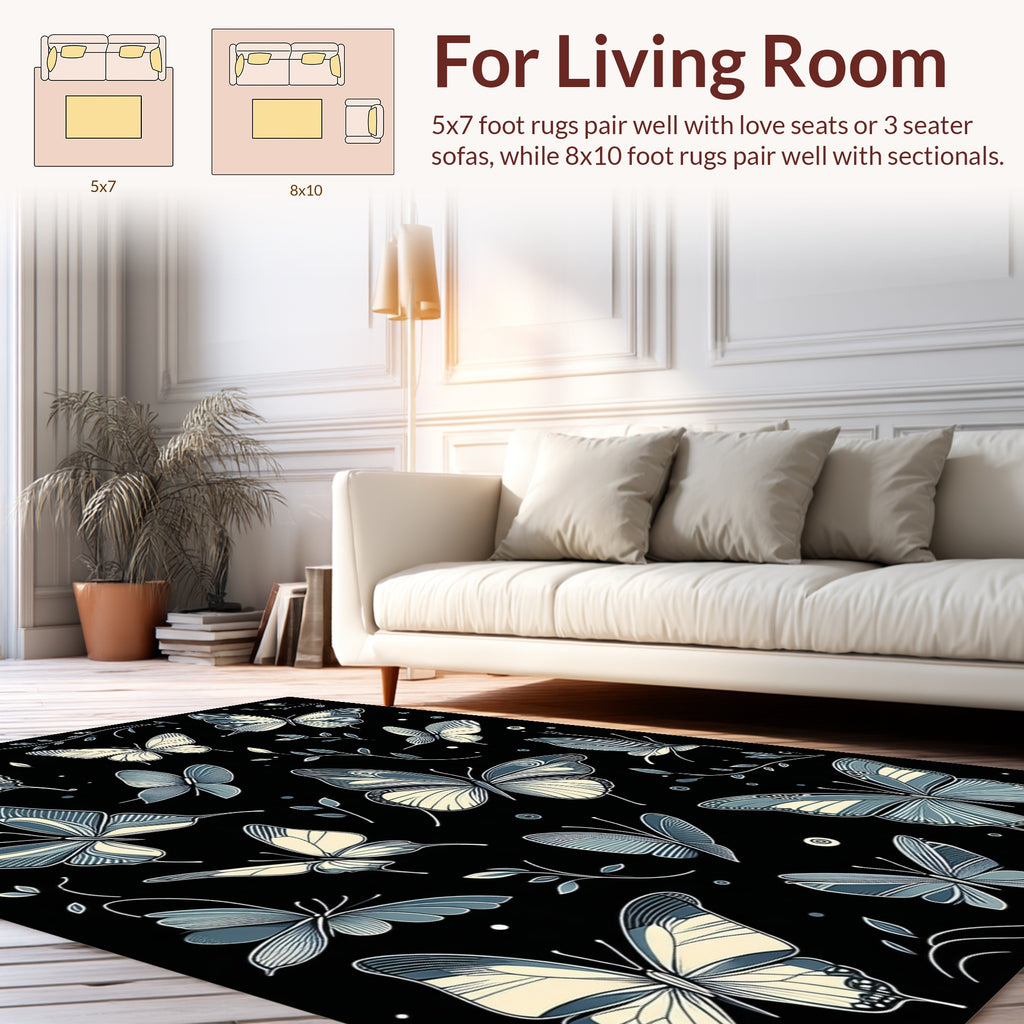 Elegant Blue Butterfly Pattern Rug