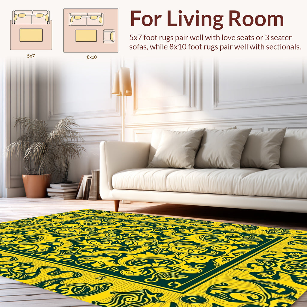 Bold Yellow Abstract Floral Scroll Rug