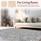 Artistic Black White Leaf Pattern Rug