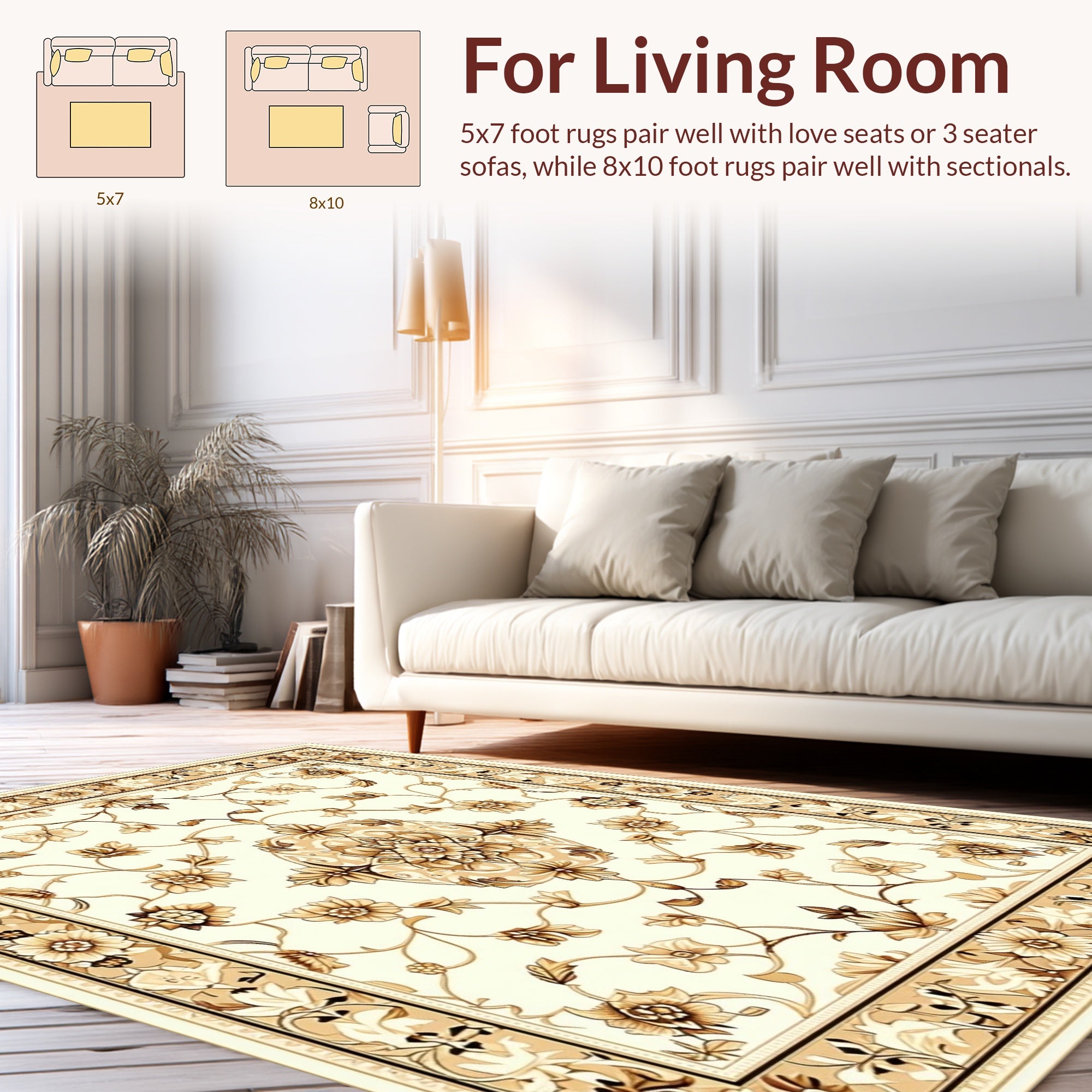 Elegant Floral Vines Garden Pattern Rug