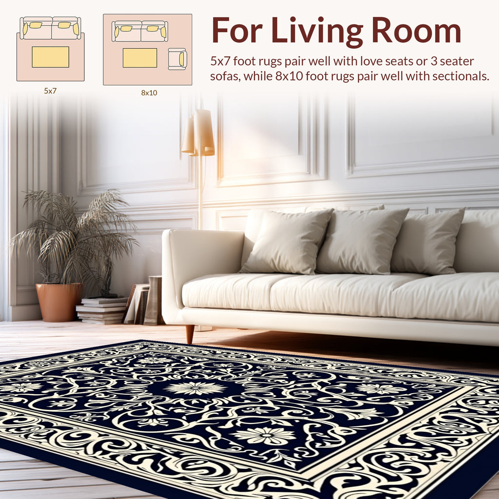 Classic Floral Border Intricate Pattern Rug