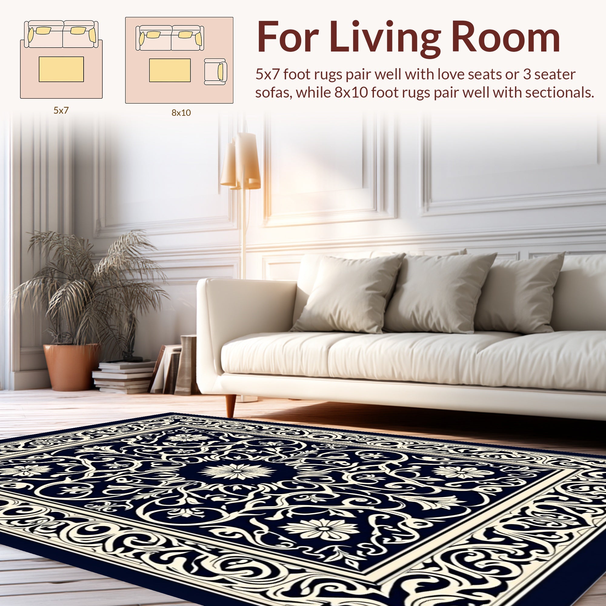 Classic Floral Border Intricate Pattern Rug