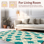 Teal Rabbit Floral Pattern Rug