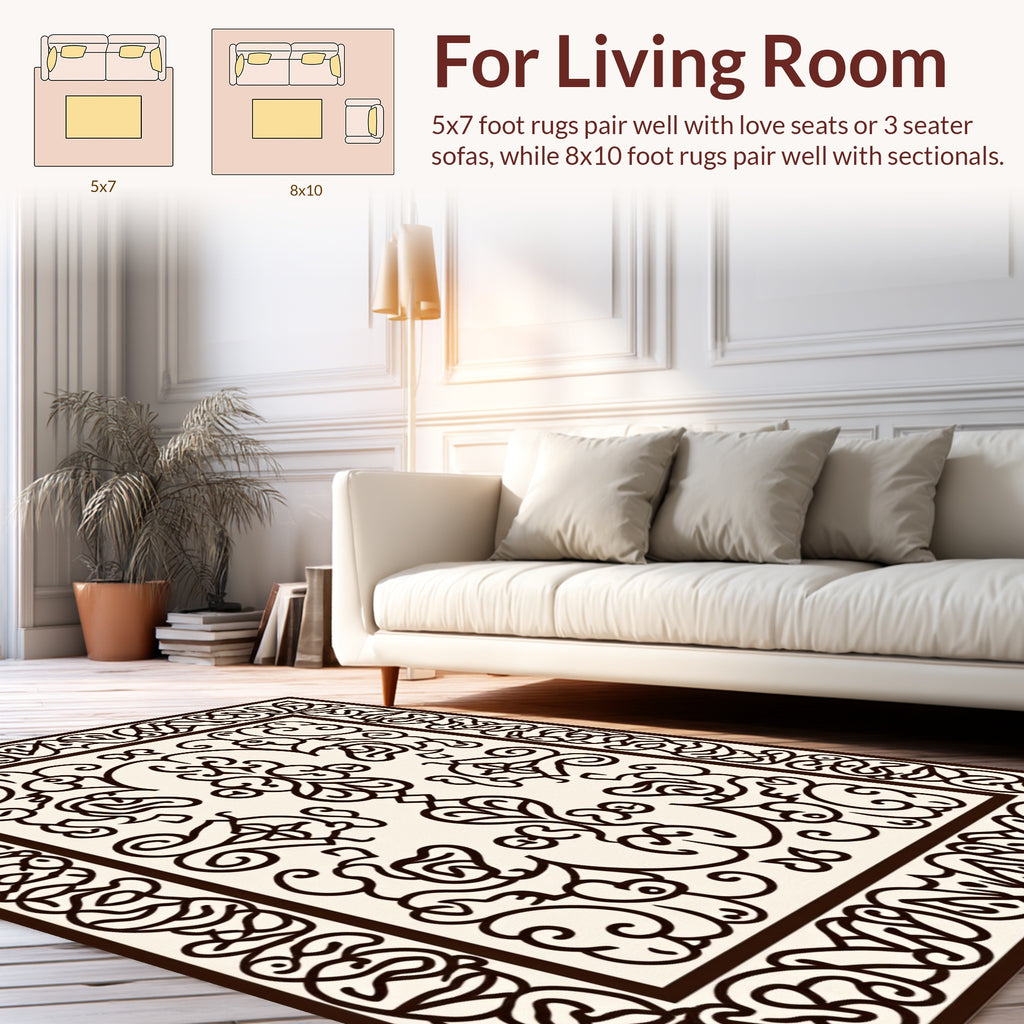 Elegant Classic Scrollwork Floral Pattern Rug