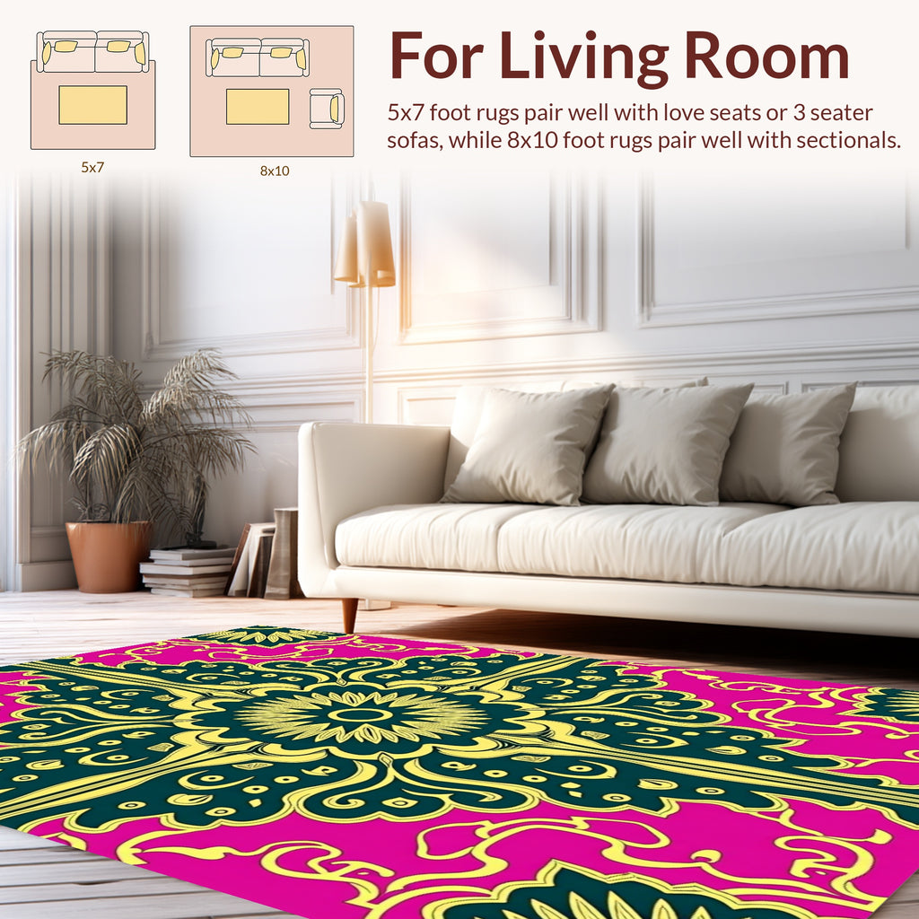 Ornate Floral Pattern With Pink Accents Rug