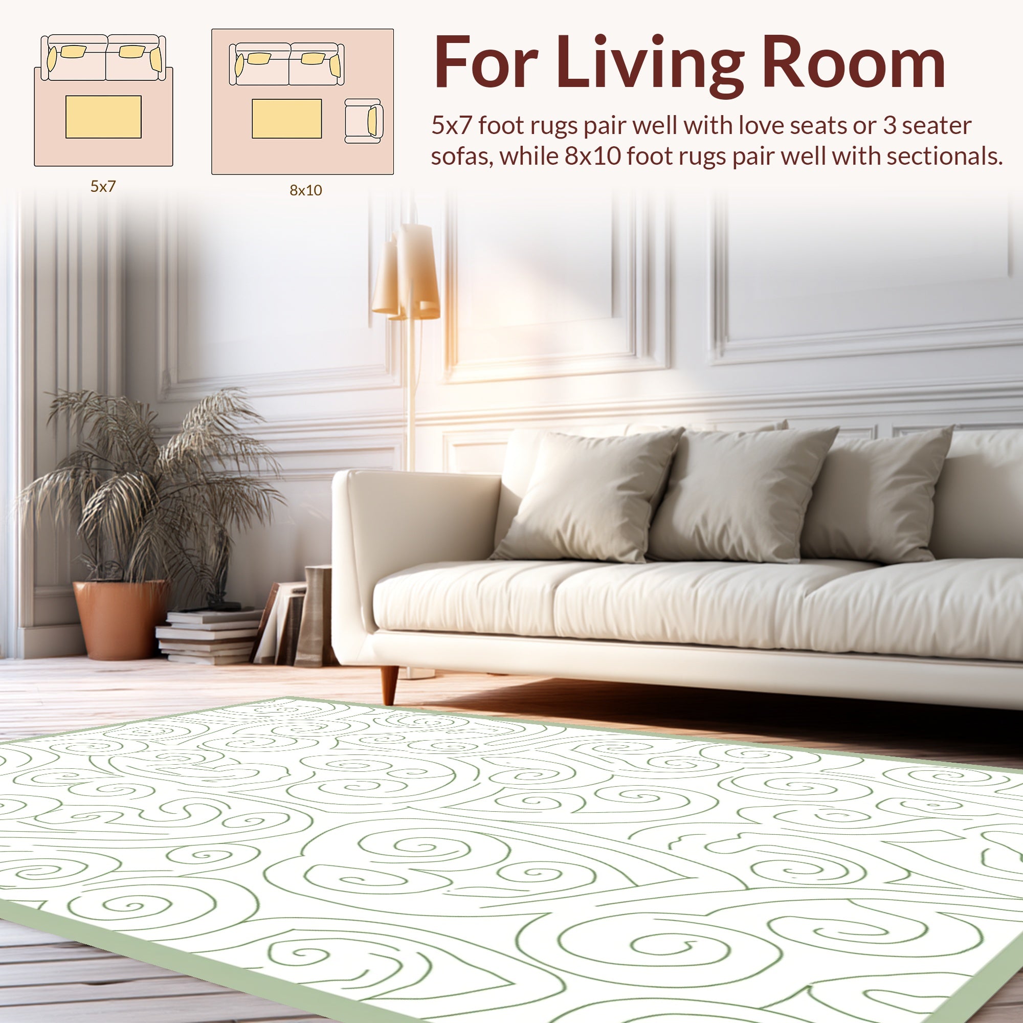 Abstract Swirls White Green Pattern Rug