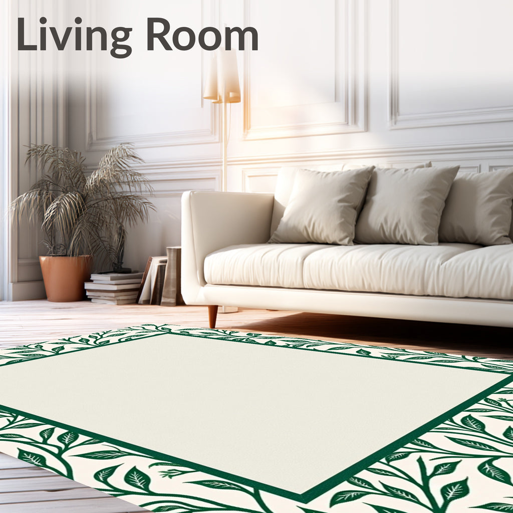 Emerald Green Leafy Vines Border Rug