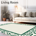 Emerald Green Leafy Vines Border Rug