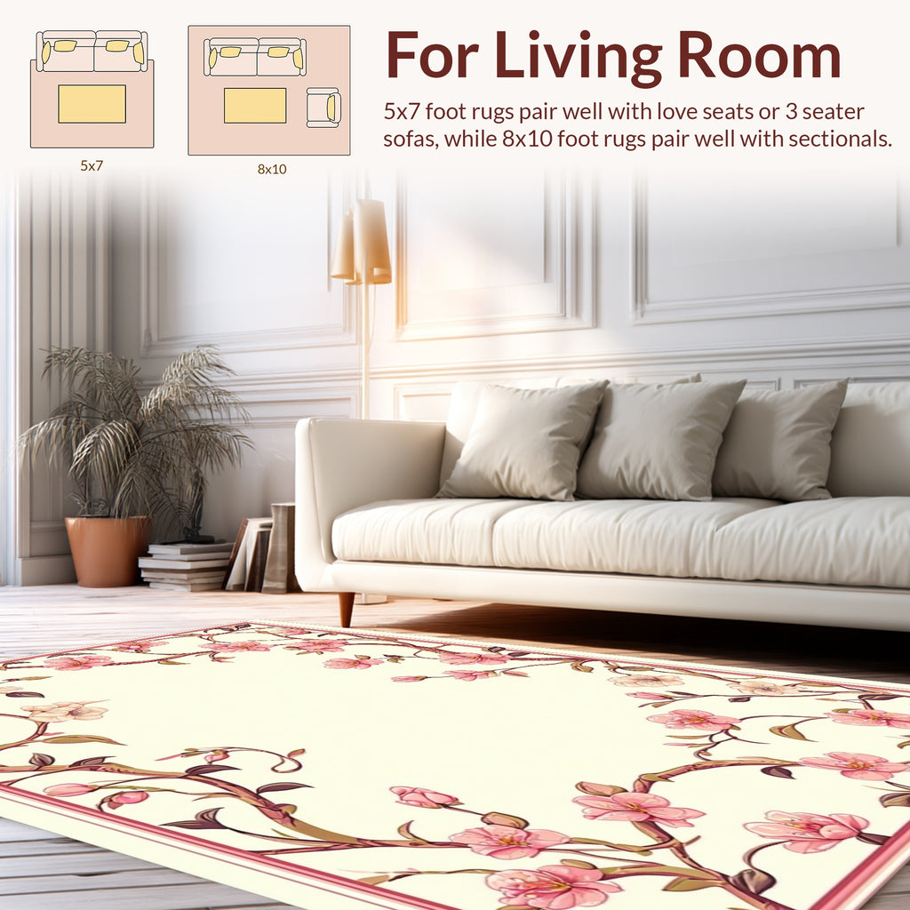 Pink Floral Branches Pattern Rug