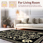Scrolled Floral Cream Black Design Rug