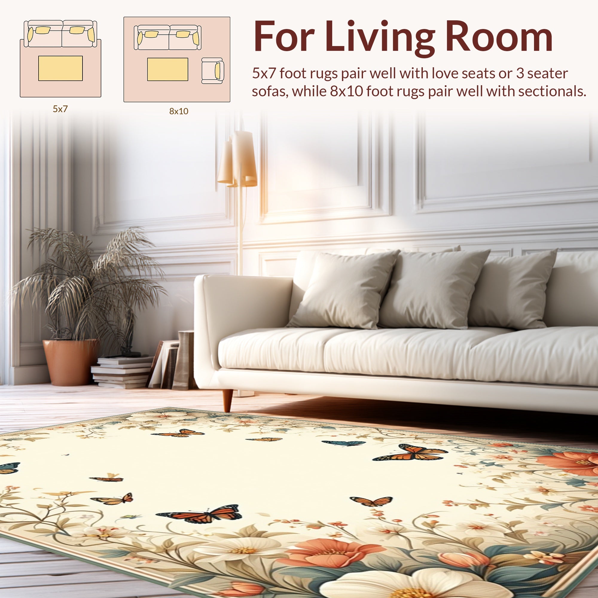 Botanical Butterfly Whimsical Garden Rug
