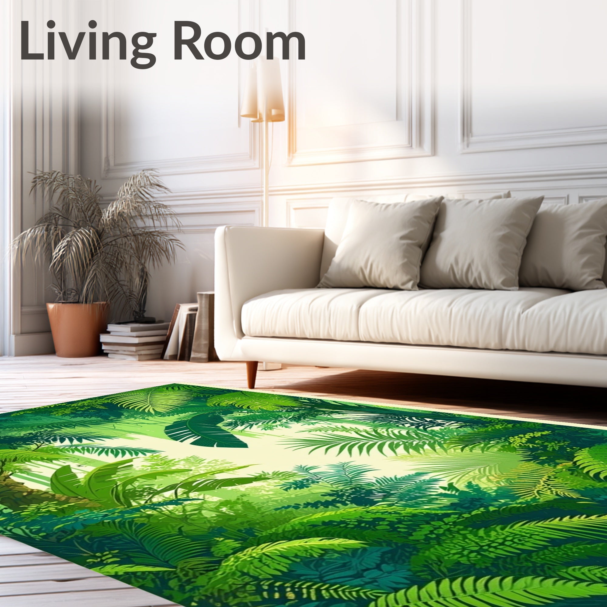 Lush Tropical Forest Leafy Pattern Rug