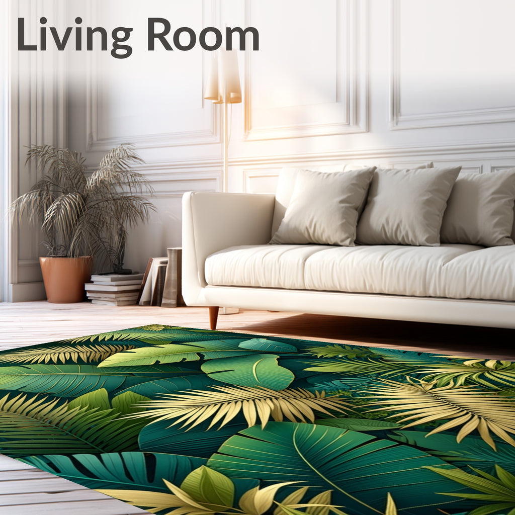 Tropical Leaf Pattern With Gold Accents Rug