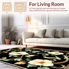 Ornate Floral Swirls on Black Rug