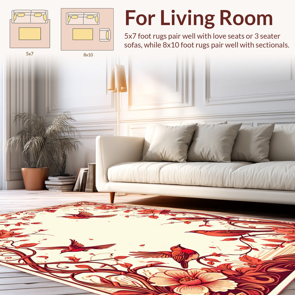 Floral Birds Branch Pattern Design Rug
