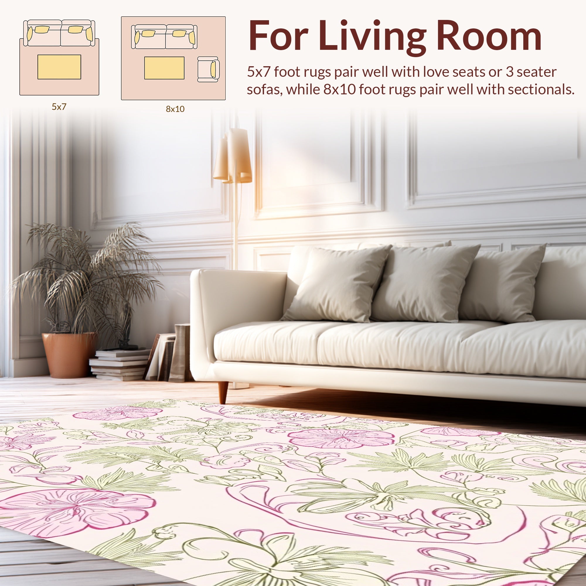 Delicate Pink Floral Vine Pattern Rug