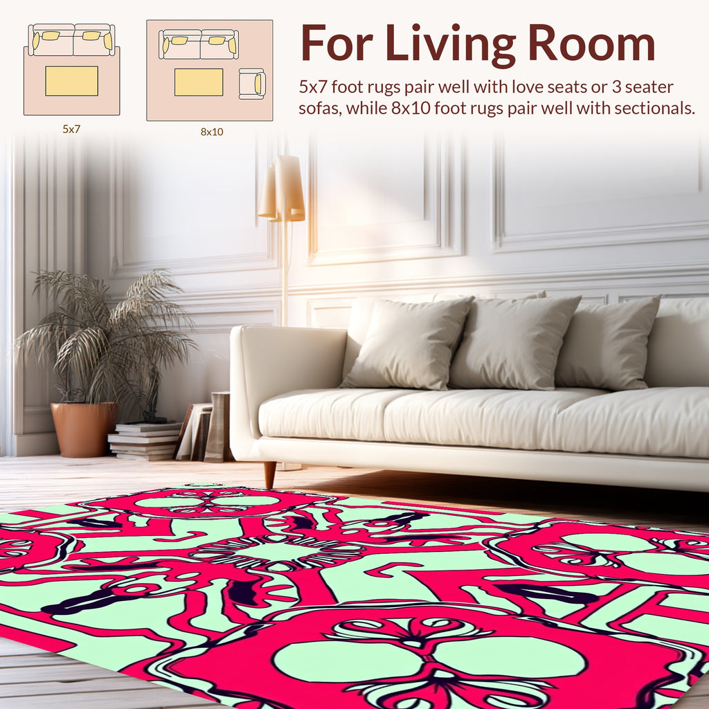 Bold Pink Geometric Floral Pattern Rug
