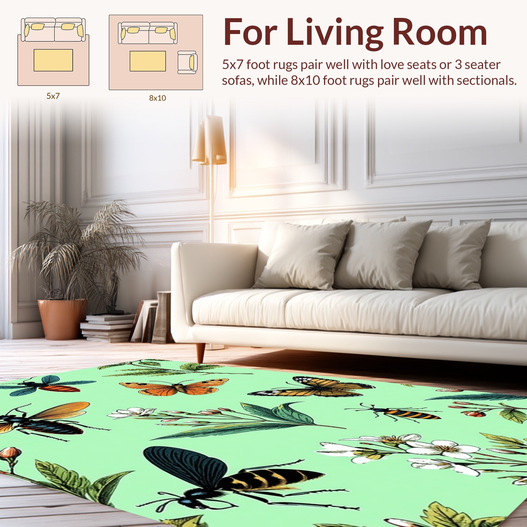 Vintage Insect Floral Botanical Design Rug