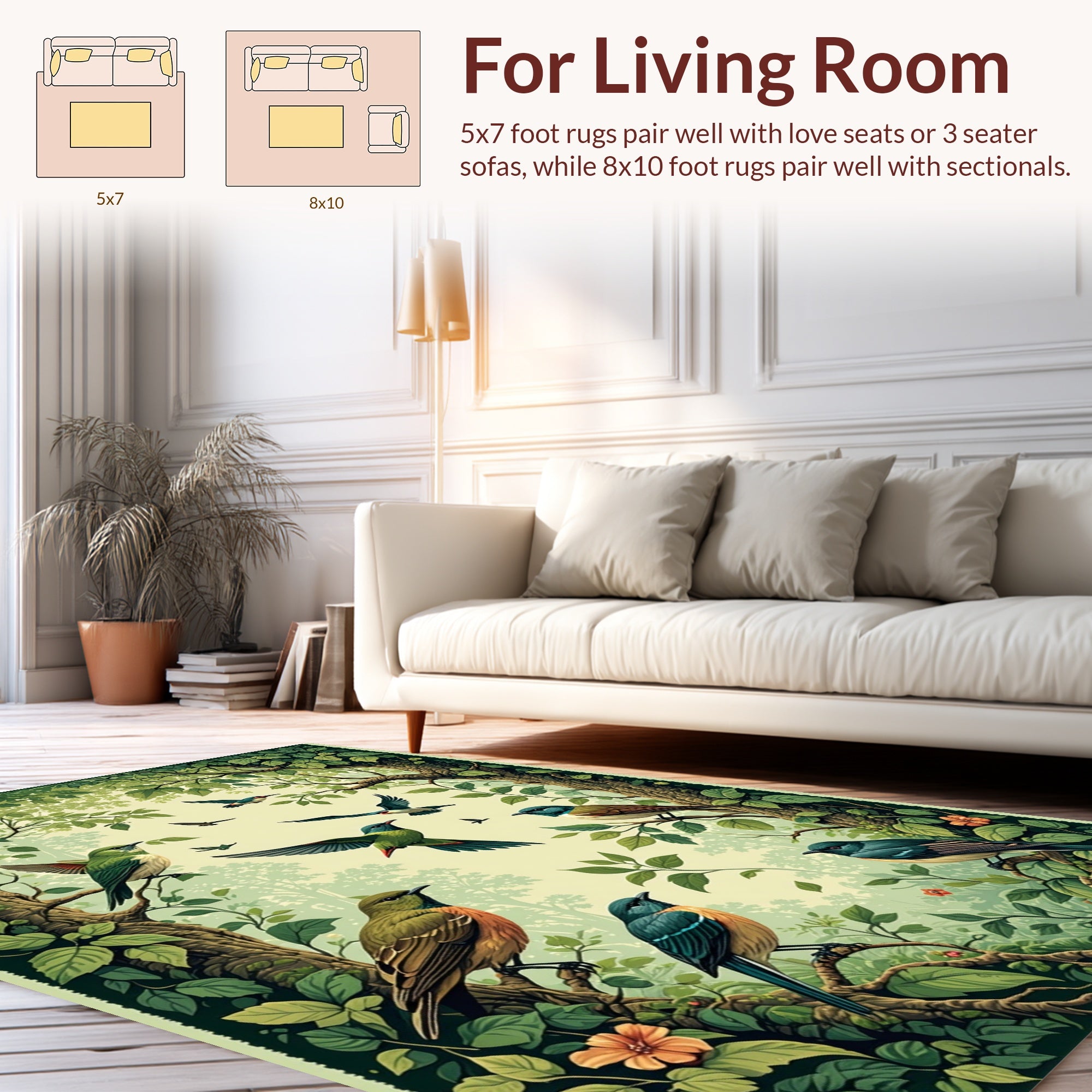 Forest Birds Lush Greenery Rug