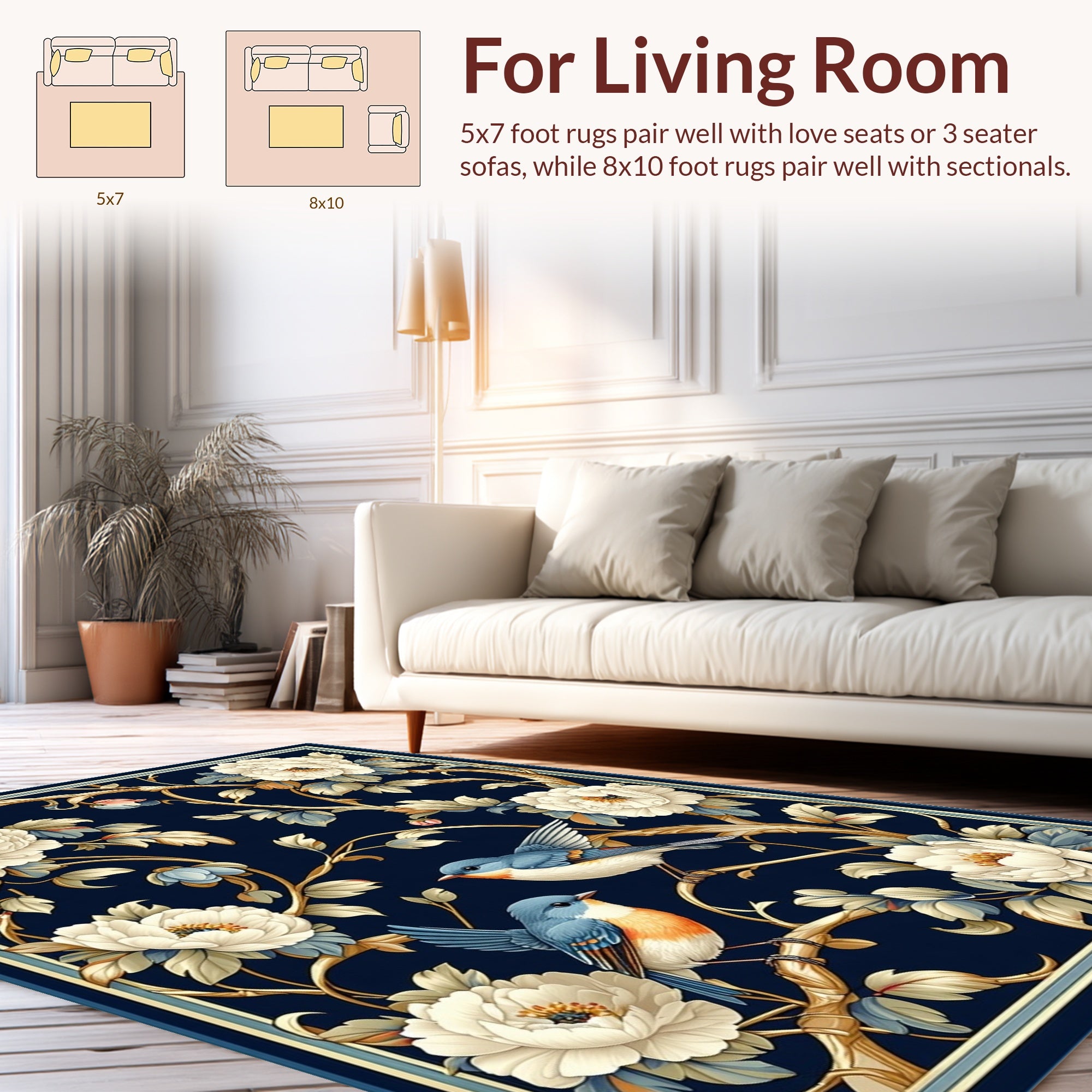 Birds and Blossoms Traditional Pattern Design Rug