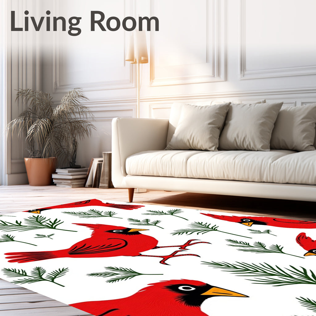 Vibrant Red Cardinal Foliage Artwork Rug