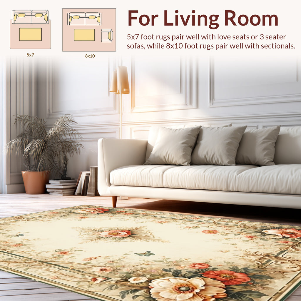 Floral Frame With Butterflies Design Rug