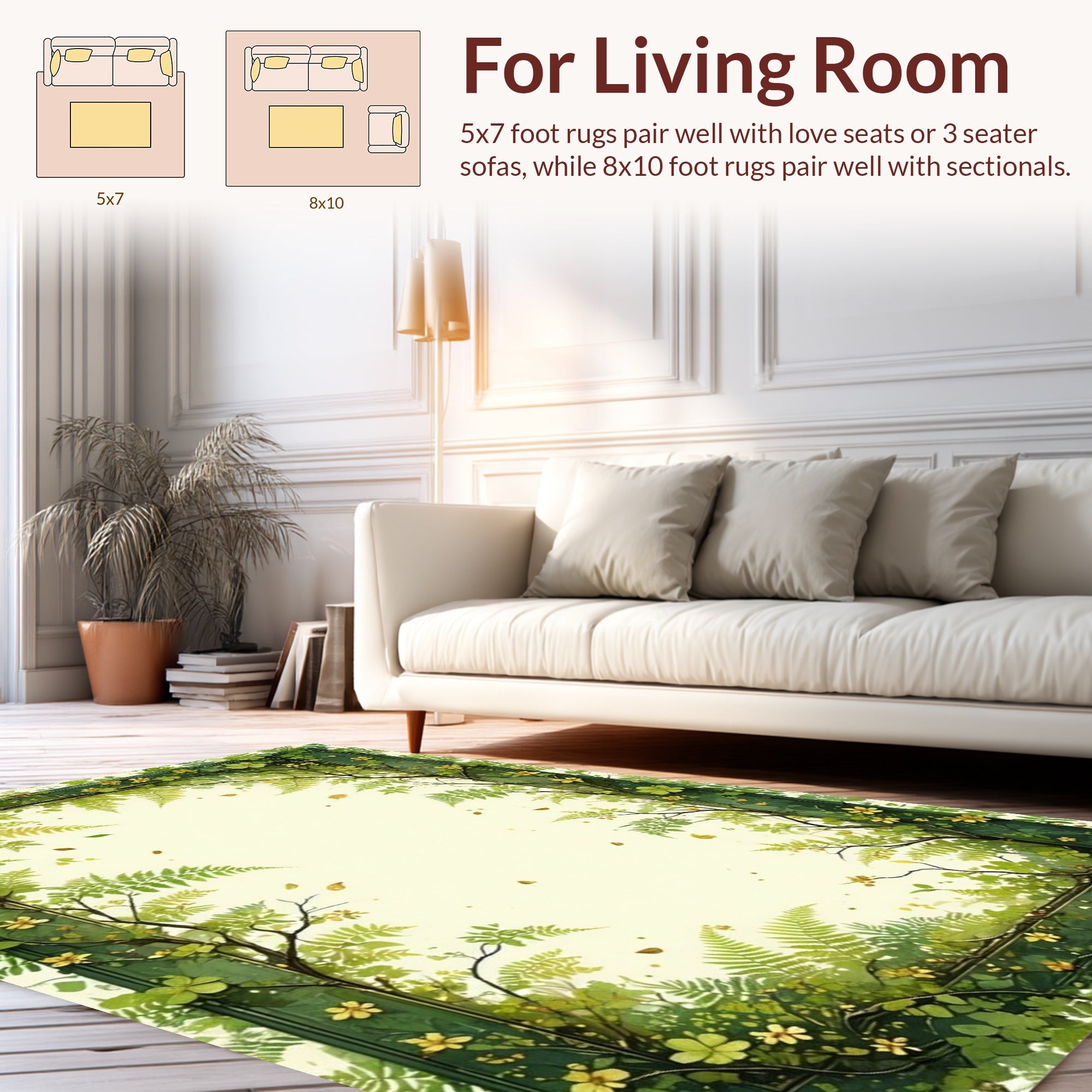 Green Vine Fern Floral Pattern Rug