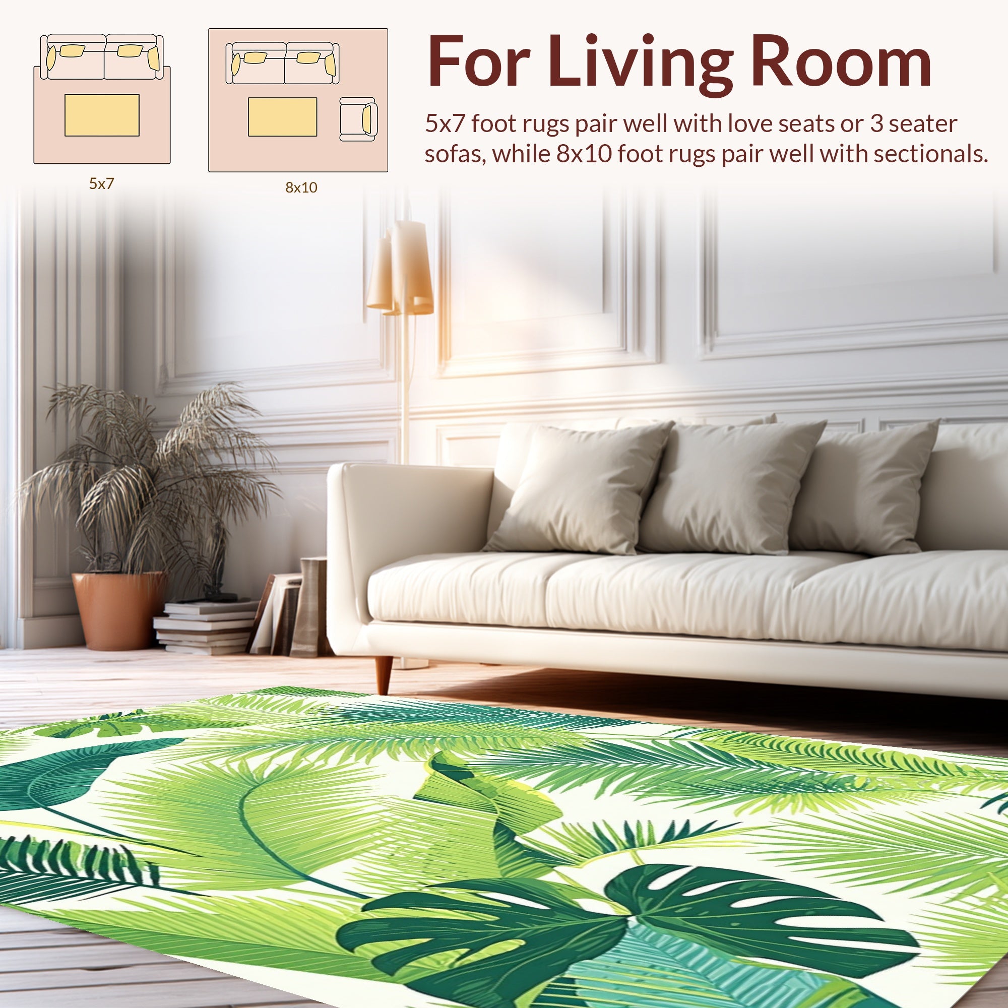 Lush Green Tropical Leaf Pattern Rug
