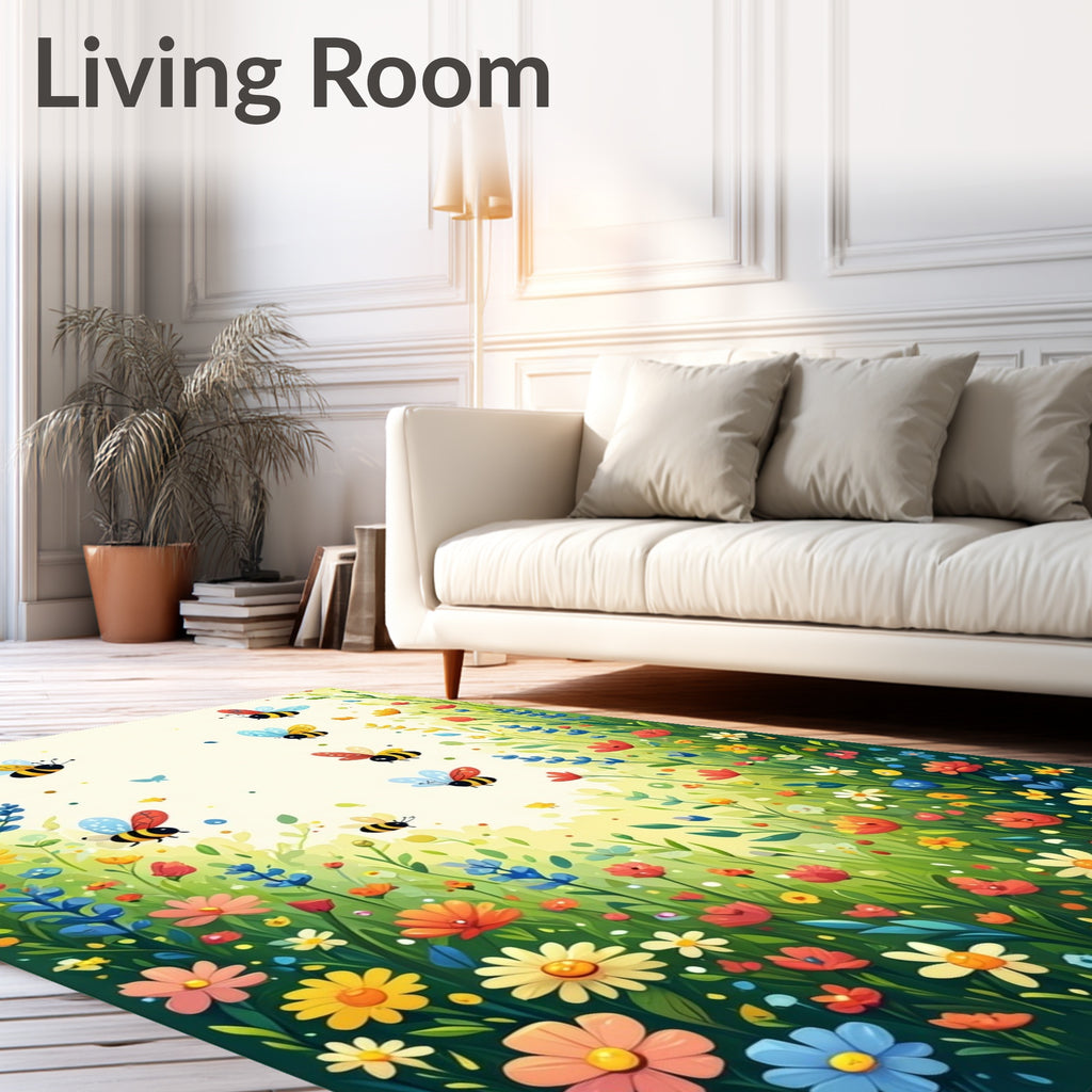 Whimsical Garden Bee Floral Design Rug