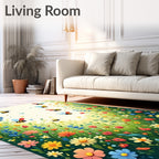 Whimsical Garden Bee Floral Design Rug