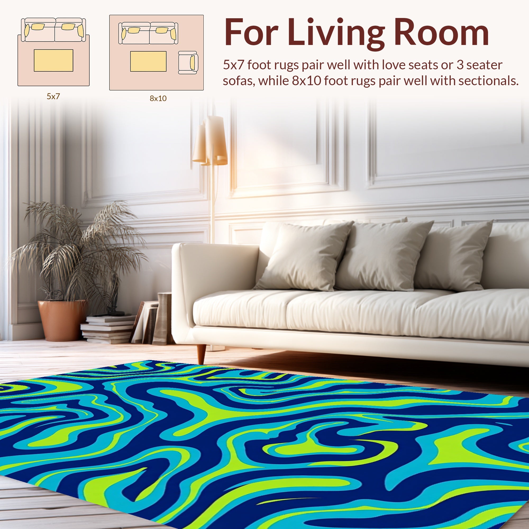Groovy Blue Green Swirl Pattern Rug