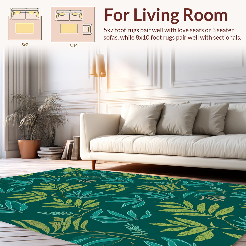 Tropical Leaf Pattern In Teal And Green Rug
