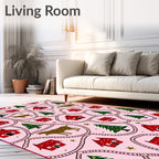 Rustic Red Houses Green Trees Dog Stars Rug