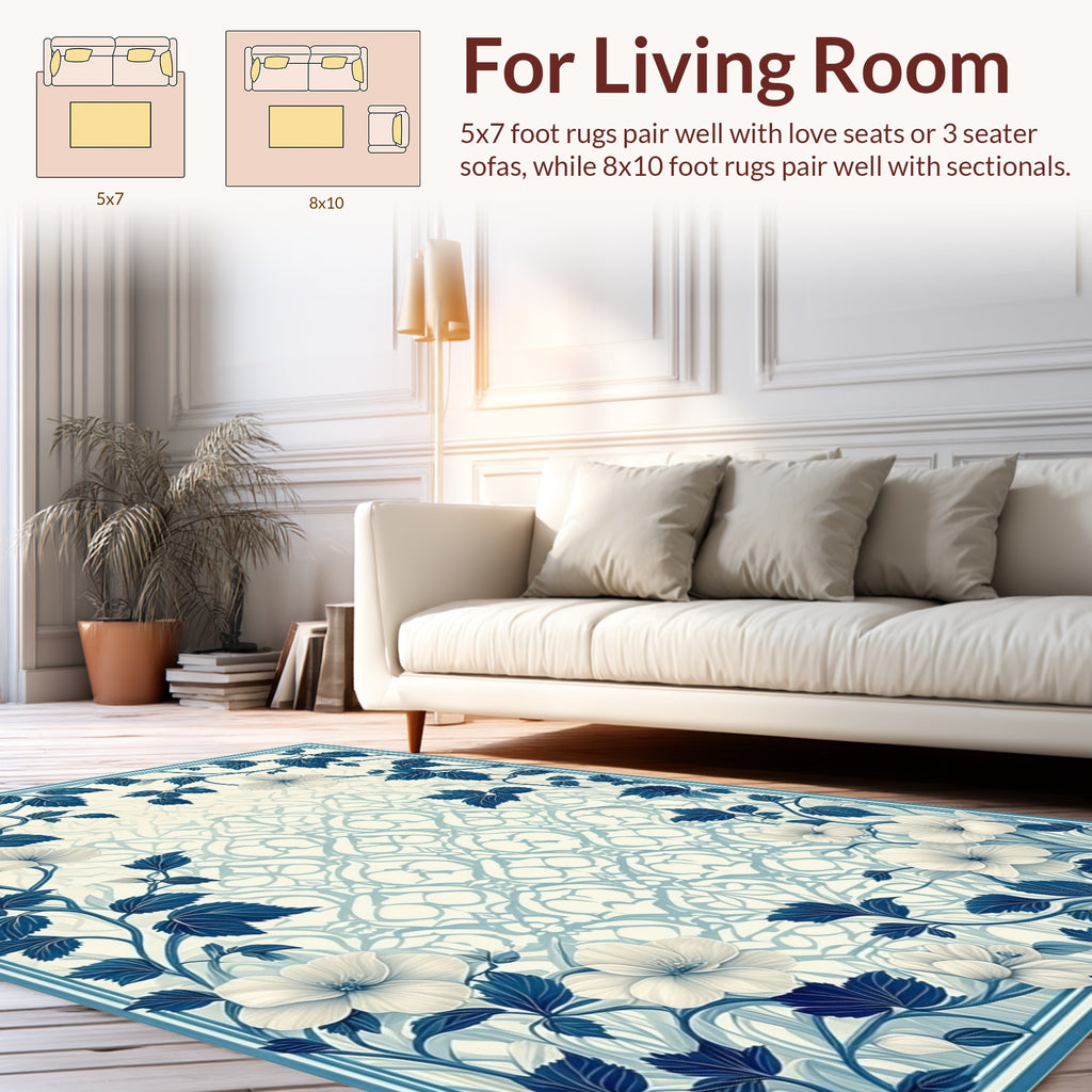 Elegant Blue Floral Pattern Rug