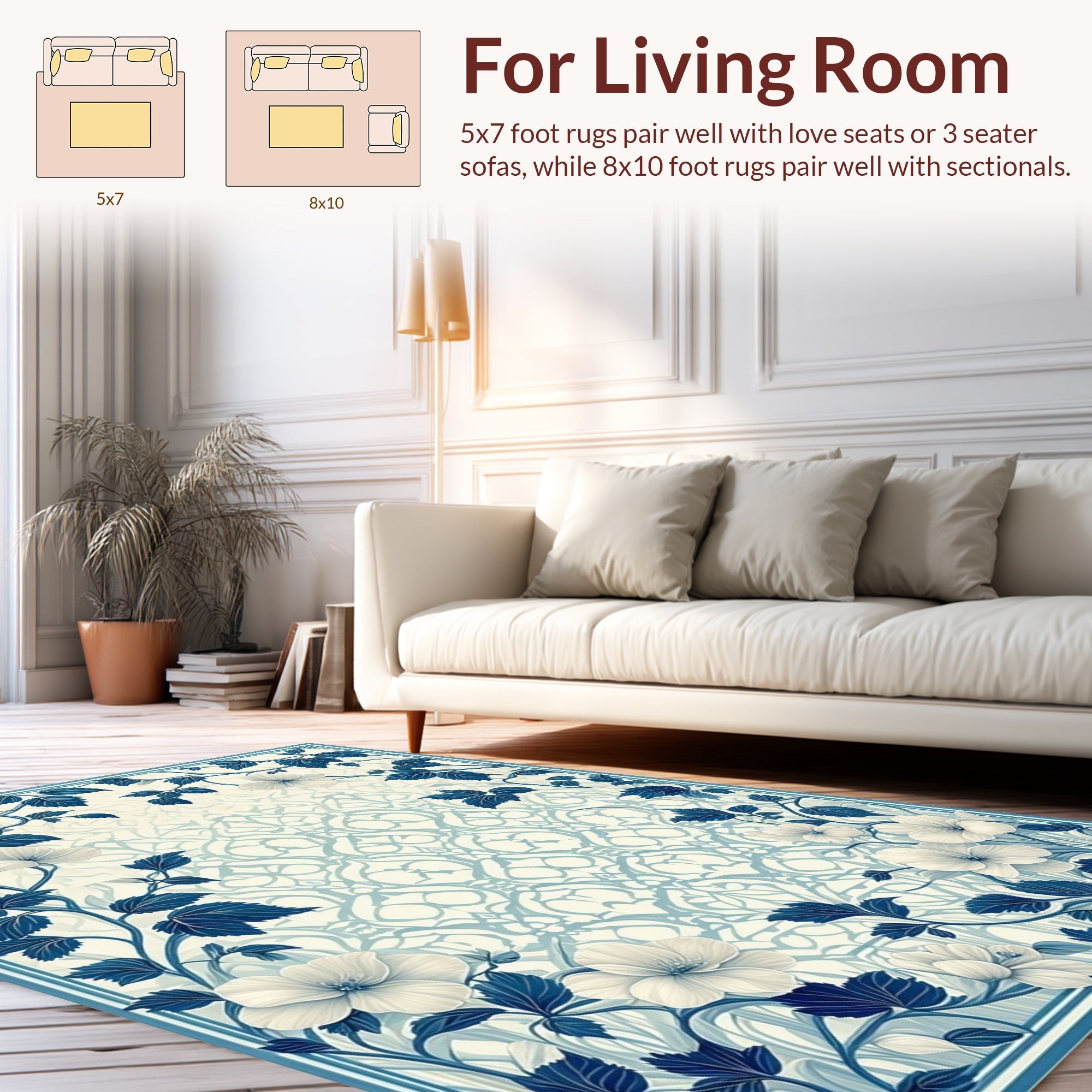 Elegant Blue Floral Pattern Rug