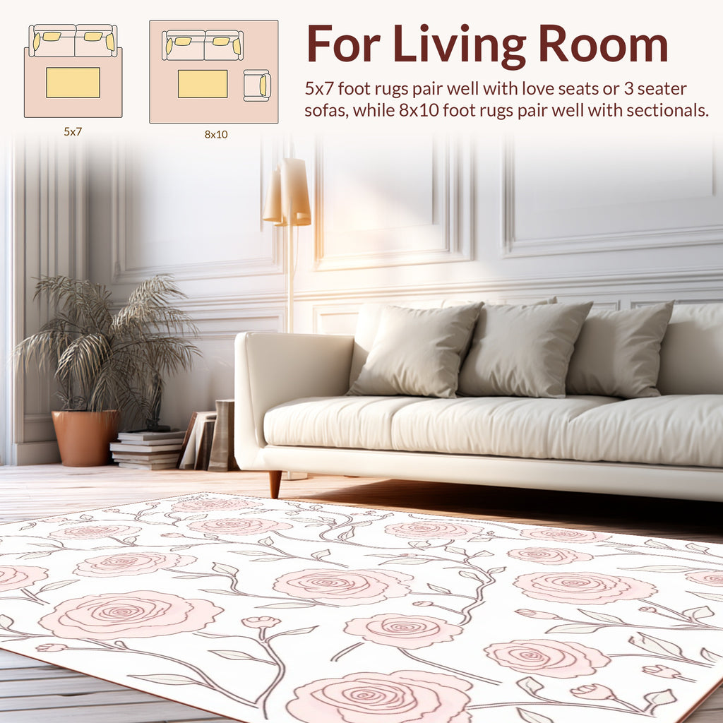 Elegant Pink White Floral Pattern Rug