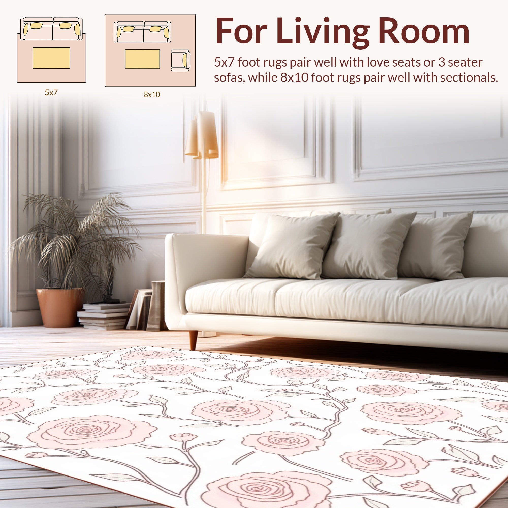 Elegant Pink White Floral Pattern Rug