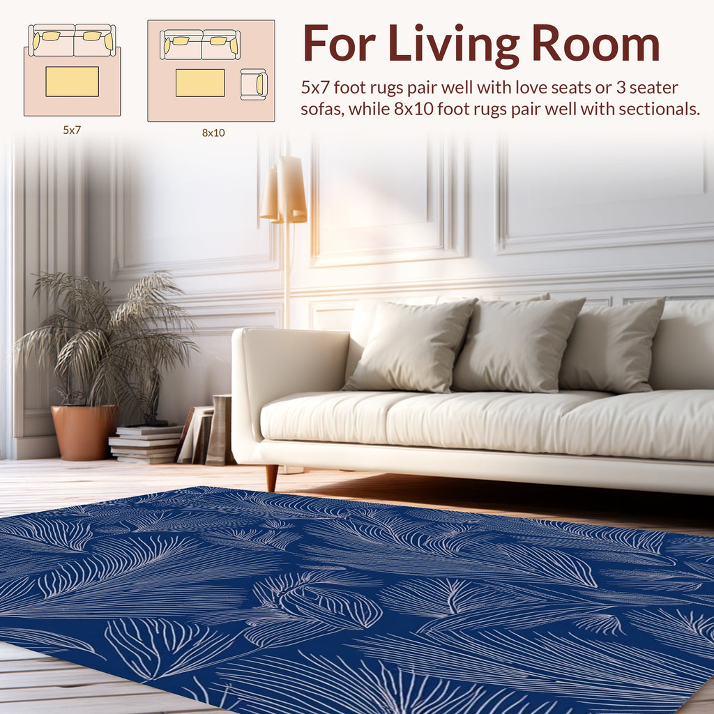 Outline Feather Pattern Navy Rug