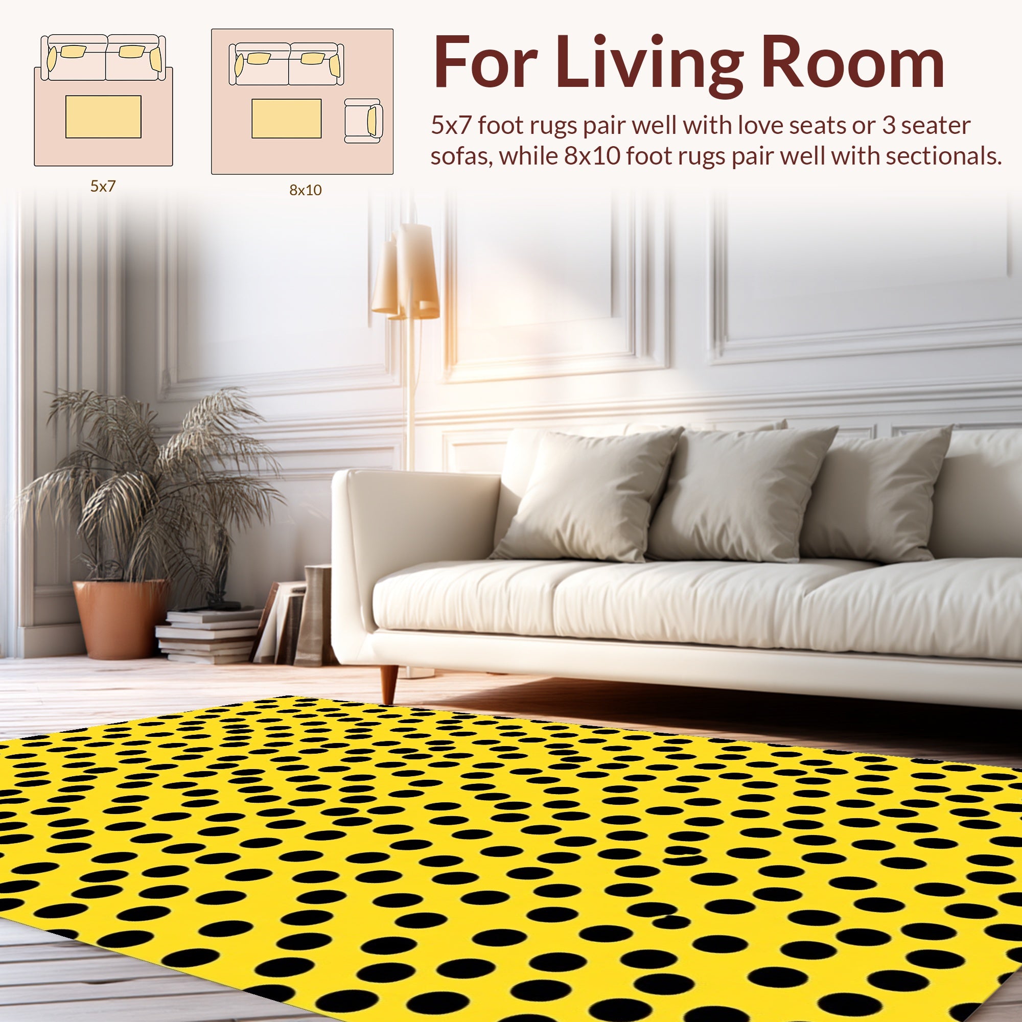Bold Yellow Black Polka Dot Design Rug