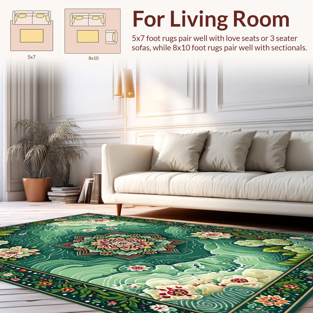 Emerald Floral Mandala Patterned Rug