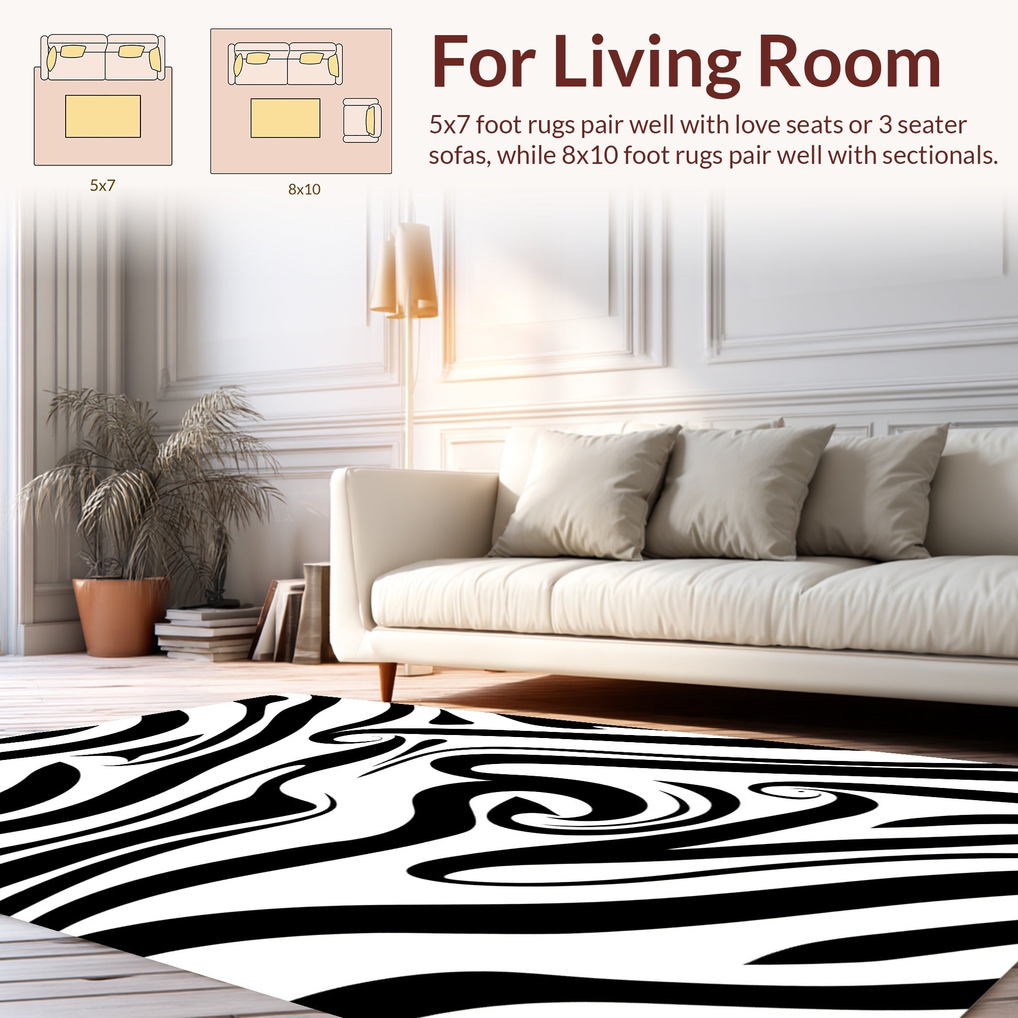 Abstract Black Swirl Stripes Rug