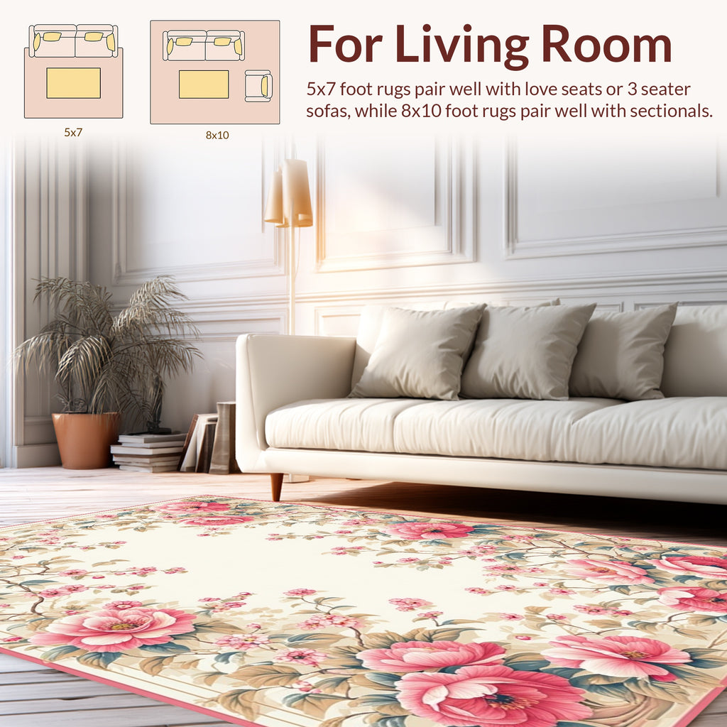 Vibrant Pink Flora Vines Pattern Rug