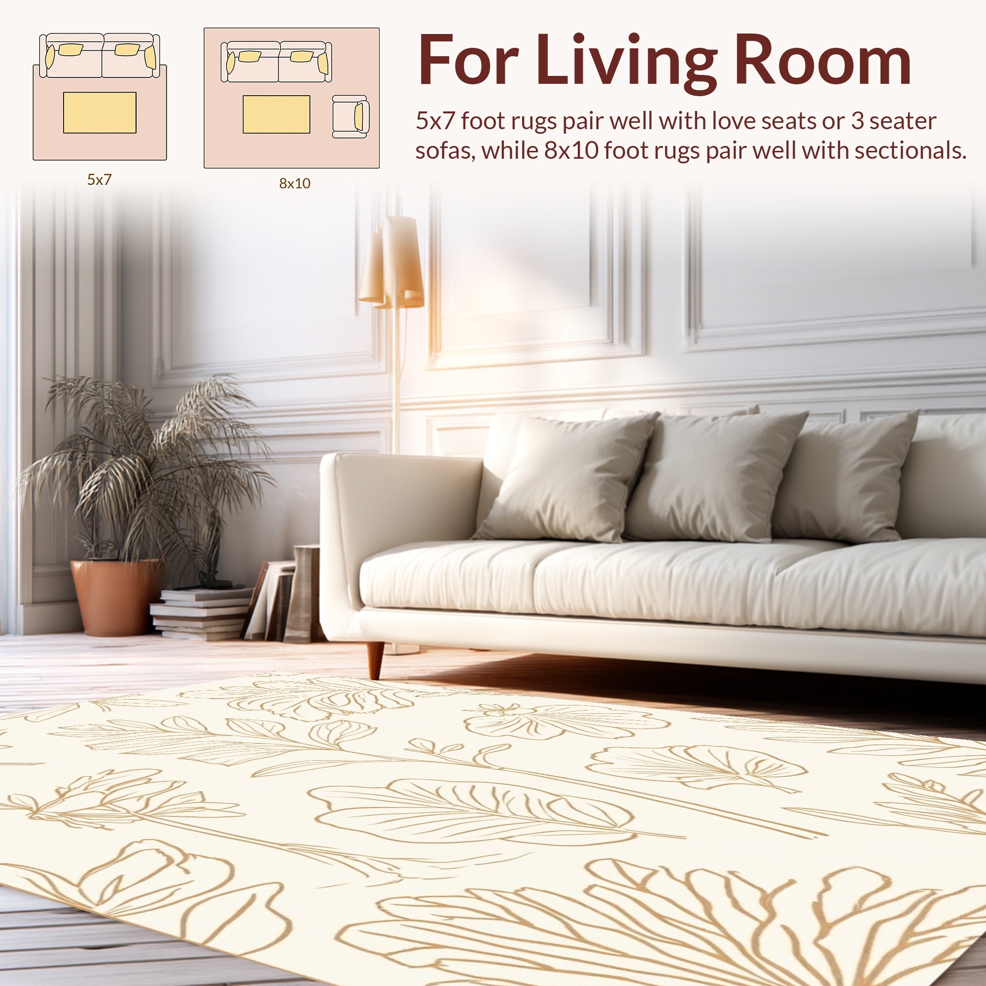 Botanical Line Art Floral Pattern Rug